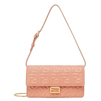 Fendi Ff Embossed Compact Tube Wallet On Chain In ["pink"]