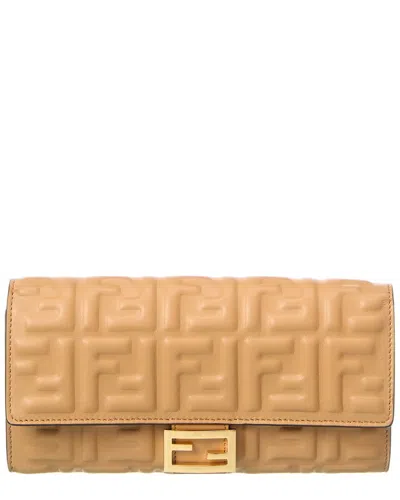 Fendi Ff Embossed Leather Continental Wallet In Brown