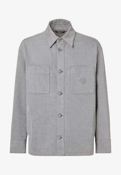Fendi Ff Embroidered Buttoned Shirt In Gray