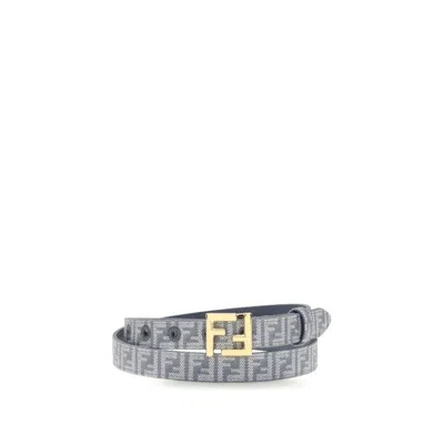 Fendi Ff Embroidered Denim Women's Belt In Blue