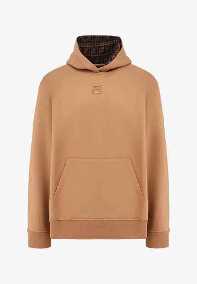 Fendi Ff Embroidered Hoodie In Brown