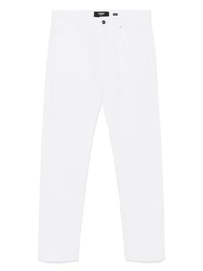 Fendi Ff-embroidered Jeans In White