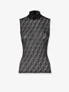 Fendi Women Black Crewneck Sleeveless Top With All-over Ff Motif And Rear Zip Closure In Tech Fabric In Gray