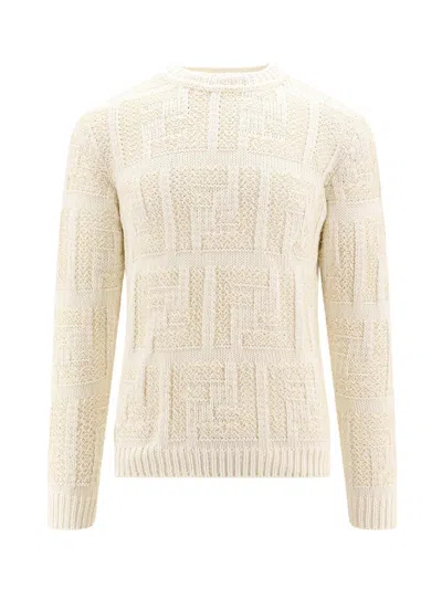 Fendi Ff Embroidered Long-sleeved Sweater In White