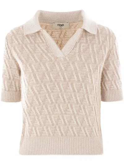 Fendi Beige Ff Wool And Cashmere Polo Shirt