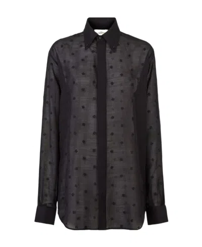 FENDI FENDI ALL-OVER FF LOGO EMBROIDERED BUTTONED SHIRT
