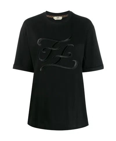 Fendi Ff Embroidered Side Split T-shirt In Black