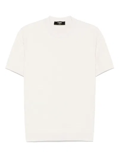 Fendi Ff-embroidered T-shirt In Neutral