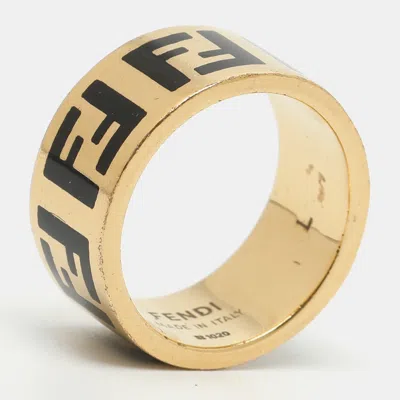 Pre-owned Fendi Ff Enamel Gold Tone Band Ring L