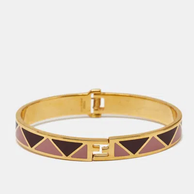 Pre-owned Fendi Ff Enamel Gold Tone Bracelet M