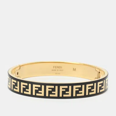Pre-owned Fendi Ff Enamel Gold Tone Bracelet M