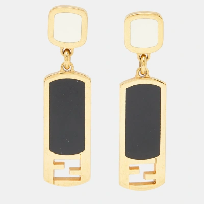 Pre-owned Fendi Ff Enamel Gold Tone Earrings