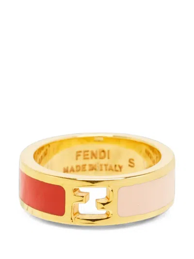 Pre-owned Fendi Ff Enamel Ring In Gold