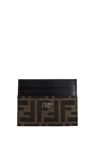 Fendi Ff Fabric And Leather Card Holder In Black