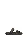 Fendi Leather Sandals With Double Strap And Buckle In Green