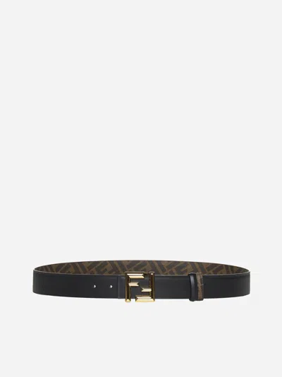 Fendi Ff Fabric And Leather Reversible Belt