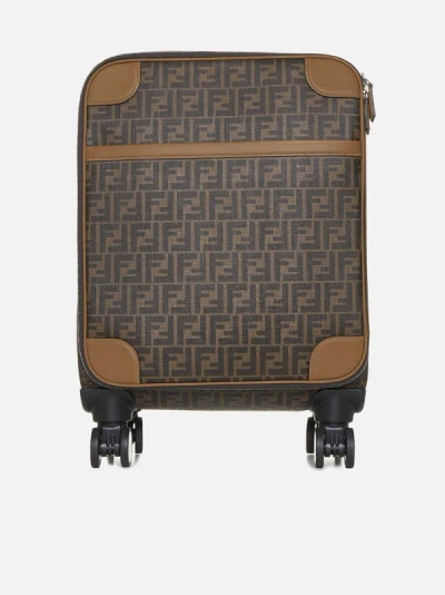 Fendi Ff Fabric And Leather Trolley In Tobacco,brown,sand
