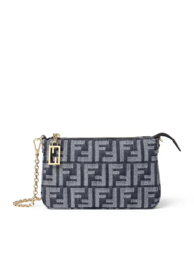Fendi Ff Fabric Baguette Pouch In Blue