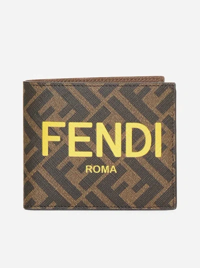 Fendi Ff Fabric Bifold Wallet In Brown,yellow