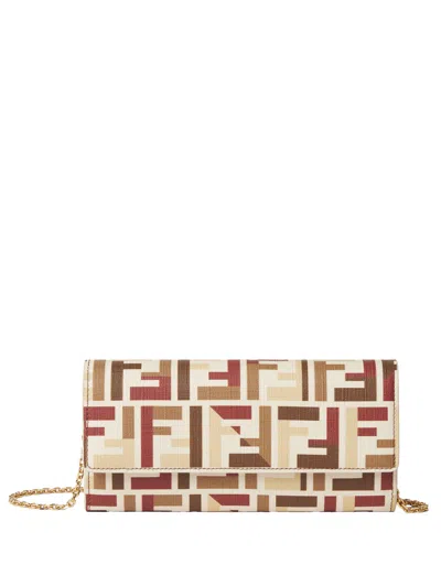 FENDI FENDI FF FABRIC CONTINENTAL WITH CHAIN POUCH