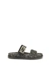 Fendi Leather Sandals With Double Strap And Buckle In Gray