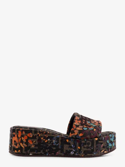 Fendi Embroidery-logo Platform Sandals In Multi