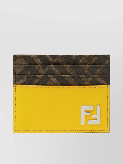 Fendi Ff Fabric Square Card Holder In Yellow