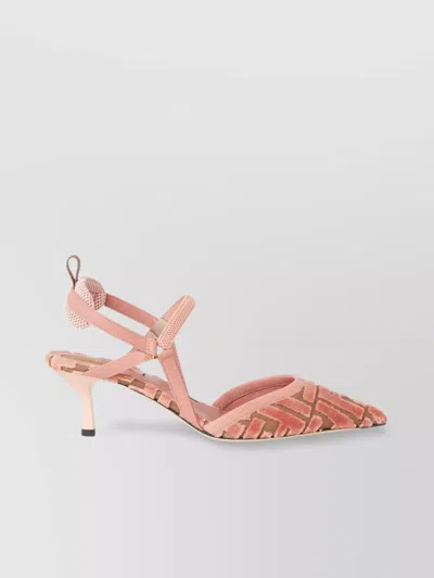 FENDI FF FABRIC STRAPPY KITTEN HEEL PUMPS