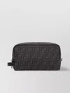 Fendi Ff Fabric Toiletry Case With Leather Handle In Black