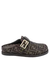 Fendi Round-toed Sabots With Ff Strap In Brown