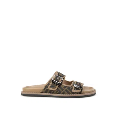 Fendi Ff Flat Sandals Men In Brown