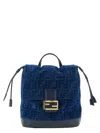 Fendi Ff Flocked Denim Backpack In Blue