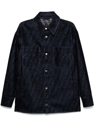 Fendi Ff-flocked Shirt Jacket In Blue