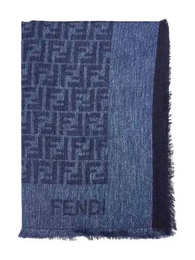 Fendi Ff Fringed Scarf In Blue