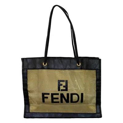 Pre-owned Fendi Ff Gold See Through Mesh And Leather Tote/shopper In Black