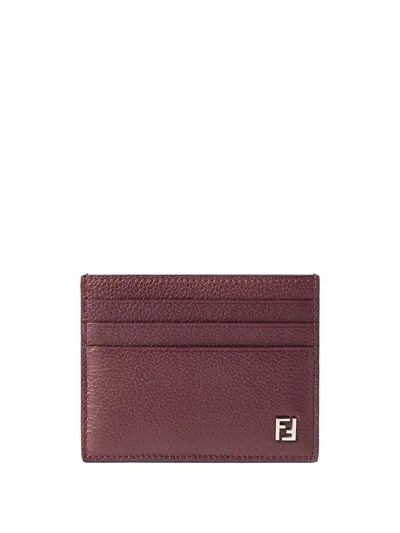 Fendi Ff Grain Leather Card Holder In Purple