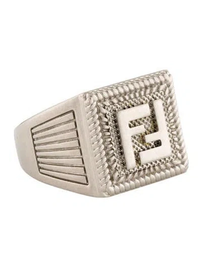 Pre-owned Fendi Ff Guilloche Signet Ring In Multi