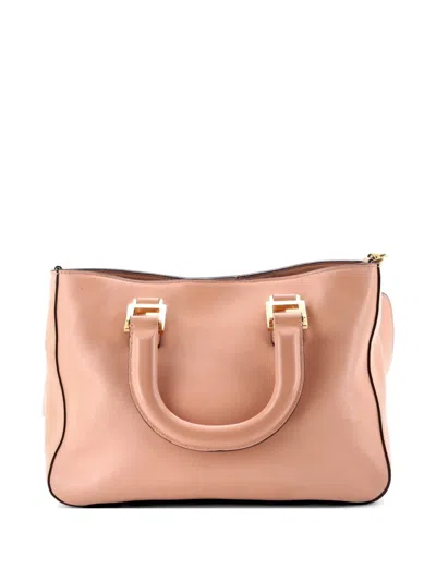 Pre-owned Fendi Ff Handle Leather Small Tote Bag In Pink