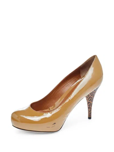 Pre-owned Fendi Ff Heel Detail Pumps In Neutral