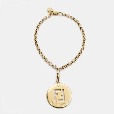 Pre-owned Fendi Ff Identification Charm Gold Tone Bracelet