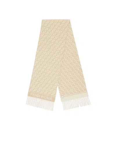 Fendi Ff Intarsia-knit Fringed Scarf In Neutral