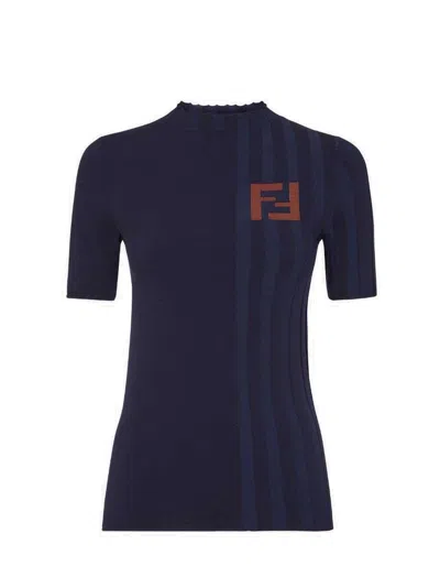 Fendi Ff Intarsia In Navy