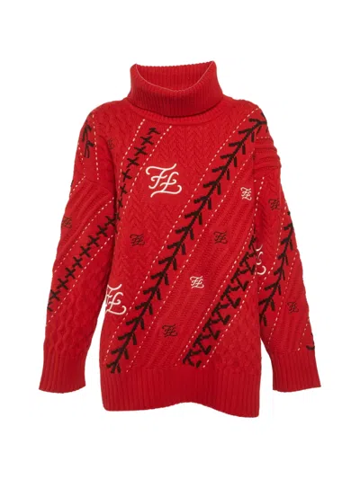 Pre-owned Fendi Ff Intarsia-knit Sweater In Red