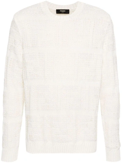 Fendi `ff Interlace` Crew-neck Sweater In Neutrals