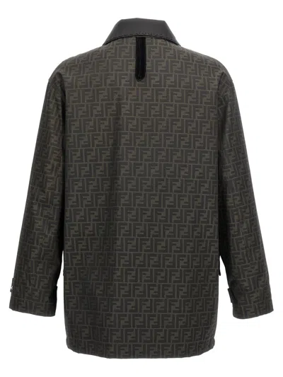 Fendi Single-breasted Blouson With Shirt Collar In Brown