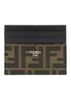 Fendi Brown Ff Fabric Card Holder In Brown