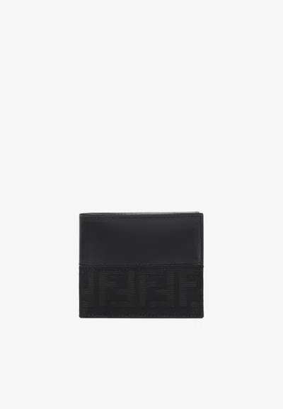 Fendi Ff Jacquard And Leather Bi-fold Wallet In Black