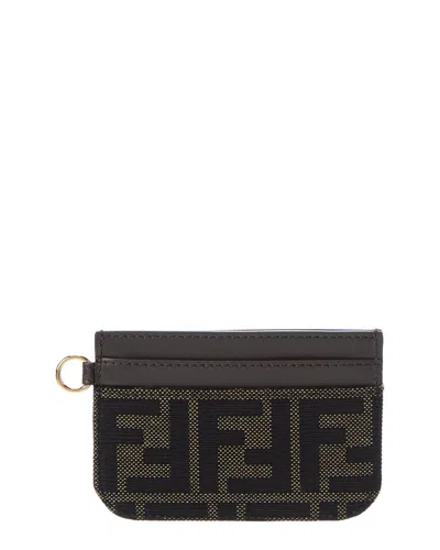 Fendi Ff Jacquard & Leather Card Case In Brown