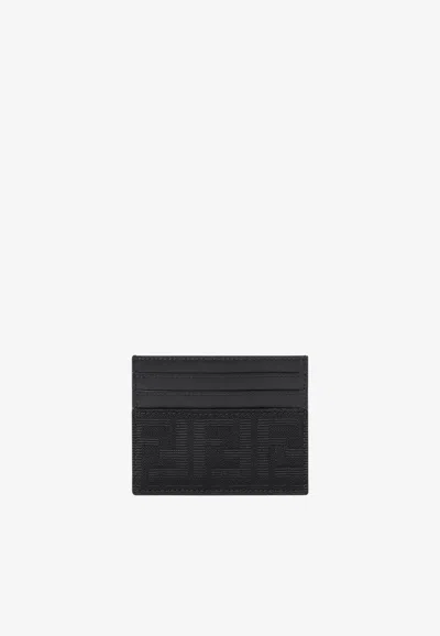 Fendi Ff Jacquard And Leather Cardholder In Black