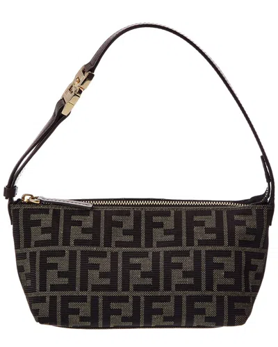 Fendi Ff Jacquard & Leather Vanity Pouch In Brown